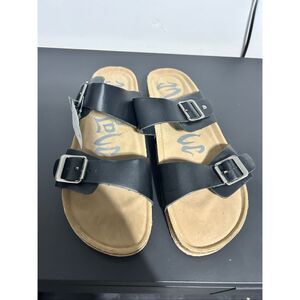Mad Love Kali Womens 11 Black Double Strap Buckle Adjust Cushion Slide Sandals